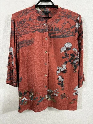 Camisa de Seda Citron Santa Monica Para Mujer 2X Borgoña Floral Cuello Mandarín Boho Foto 1 de 4