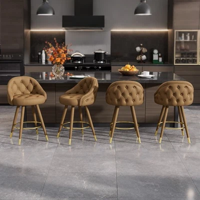 Velvet Swivel Bar Stools Set of 2/4  26 Inch Tufted Counter Chairs with Footrest - Image 1 of 4