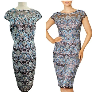 Anthea Crawford Size 10 (6 US) Blue Grey Embroidered Catherine Shift Dress - Picture 1 of 24