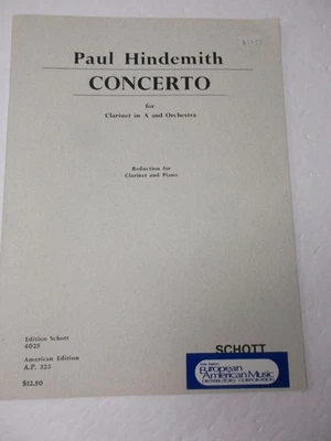 Paul Hindemith Concerto Reduction for Clarinet and Piano Sheet Music Schott - Image 1 of 4