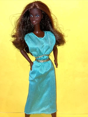 Barbie Vintage Superstar Era Aqua Blue Disco Dress w Gold Tie-Around Mattel ⭐️ - Image 1 of 3