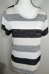 Market & Spruce Women’s Medium Shirt Striped Black and Gray short sleeves - Picture 1 of 6