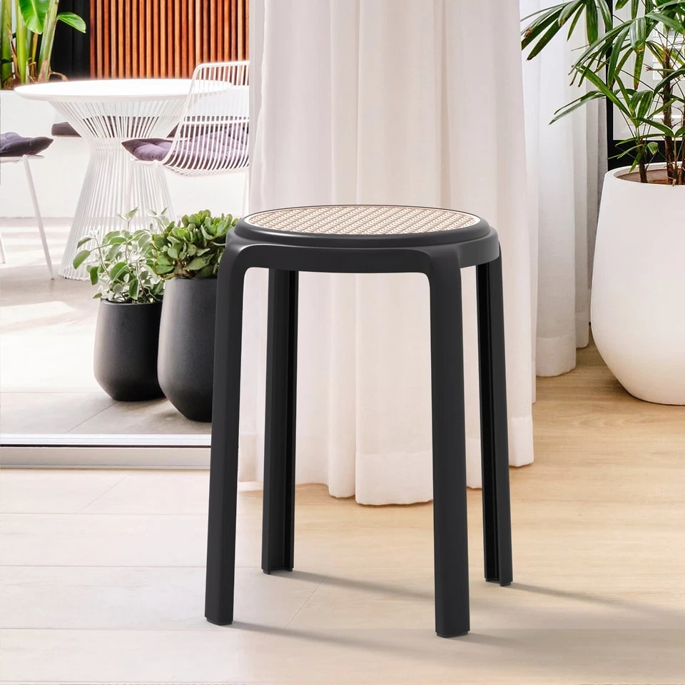 LeisureMod Tresse Modern Stackable Round Plastic Dining Stool with Wicker Top - Image 1 of 1