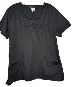 Women's Baby Phat Scrub Top Black Designer Style Sz XL Cap Sleeves - Picture 1 of 4