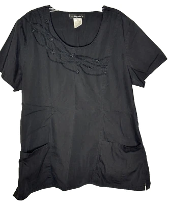 Women's Baby Phat Scrub Top Black Designer Style Sz XL Cap Sleeves - Image 1 of 4