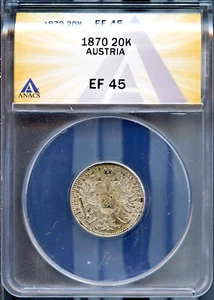 Austria 1870 20 Kreuzers Silver XF-45 ANACS # 7830156 + Bonus - Picture 1 of 2
