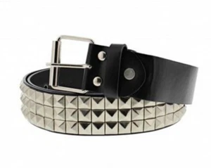 Cinturón de plata con tachuelas de pirámide unisex de 3 filas punk gótico talla única totalmente nuevo - Imagen 1 de 1