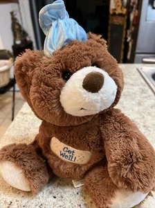 Aurora Teddy Bear 12" Plush Stuffed Animal Get Well Brown Blue Hospital Boy - Picture 1 of 6