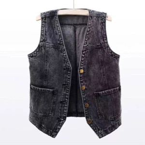 Classic Denim Waistcoat Gilet Vest Jeans Sleeveless Jacket Tops Casual Xmas Gift - Picture 1 of 25