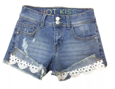 Pantalones Cortos de Denim Hot Kiss Juniors Envejecido Plegado Espalda Tiro Alto Talla 0 Foto 1 de 4