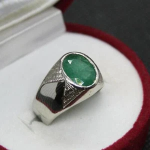 Natural Women & Men Green Swat Emerald Ring Sterling Silver 925 Handmade Ring - Picture 1 of 10