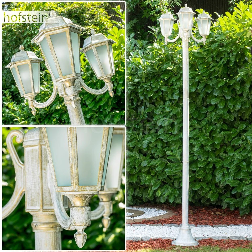 Aussen Steh Leuchten Kandelaber weiß Gold Garten Wege Lampen Milchglas Laterne - Bild 1 von 4