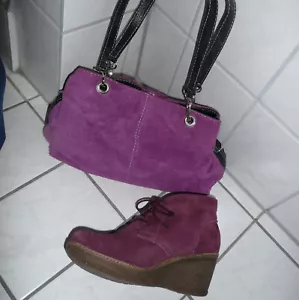 Handtasche + Salamander Stiefeletten Gr. 5,5 - Gr. 38,5 Wildleder beere/ weinrot - Bild 1 von 5