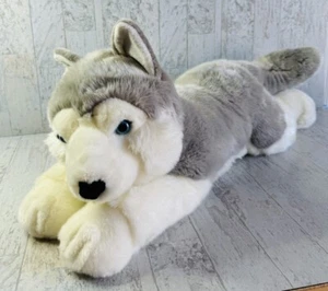 Aurora Jumbo Husky Wolf Flopsies Mush Plush 28” Rare - Picture 1 of 11