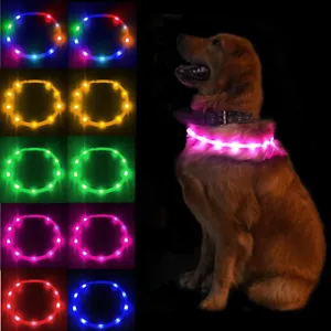 USB Rechargeable LED Pet Dog Collar Flashing Luminous Safety Night Light Up - Picture 1 of 21