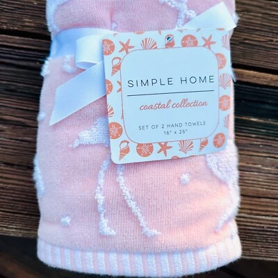 Paquete de dos toallas de mano de felpa de algodón decorativas de flamenco rosa costero Foto 1 de 2