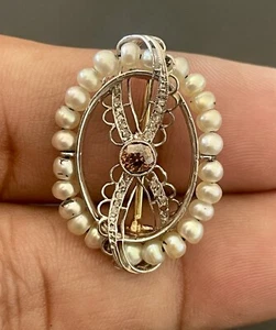 18k Yellow/White Gold 0.20CT Champagne Diamond and Saltwater Pearl Brooch (AB103 - Picture 1 of 5