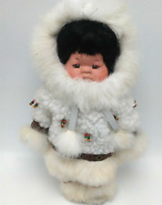 Vintage Beautiful 10" Native American Eskimo Inuit Porcelain Doll Rabbit Fur Par