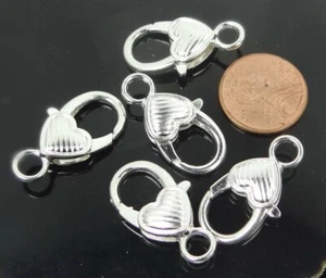 4 Large Silver Plated Pewter Striped Heart Lobster Claw Clasps 27x13mm - Picture 1 of 2