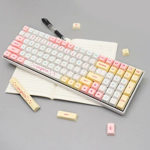 Macaroon Theme Keycap Pink Kawaii 129 Keys Cherry Profile PBT For MX - Picture 1 of 12