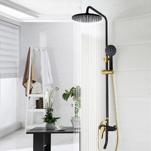 Kit de grifos pulverizadores manuales mezclador de baño negro y dorado para ducha de lluvia grifo montaje en pared - Imagen 1 de 7
