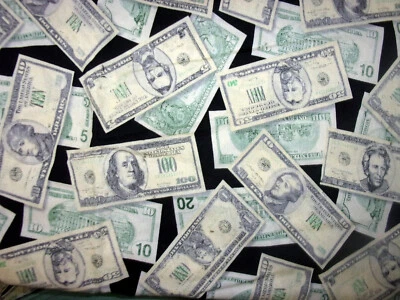 Billetes de dólar de tela de algodón de 42” x 20” dinero placeres y pasatiempos Robert Kaufman Foto 1 de 3