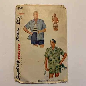 Simplicty Vintage 1950's  Men's Beach Shorts/Shirt Pattern #3201 Men's Size M - Picture 1 of 5