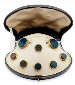 Antikes Schmuckstück 18k Gold Manschettenknöpfe und Kragen Blutjaspis (um... - Bild 1 von 10