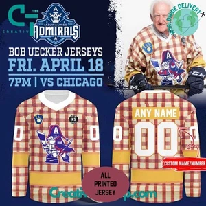 Personalized Milwaukee Admirals x Bob Uecker Limited Edition 2025 Hockey Shirt - Picture 1 of 5