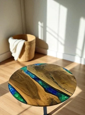 30" Custom Live Edge River Top Round Wood and Resin Coffee Table Kitchen Decors - Image 1 of 4
