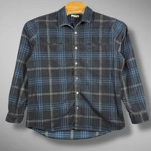 Carbon 2 Cobalt Corduroy Shirt Mens Large Black Blue Plaid Long Sleeve Workwear - Picture 1 of 7