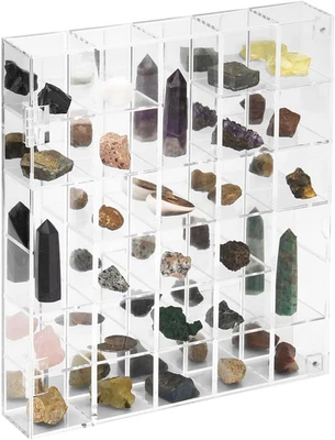 Adjustable Rock Display Case Clear Acrylic Collection Box with Mirrored Arrowhea - Image 1 of 4