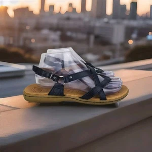 ✅B.O.C Born Concept Black Faux Leather Thong Strappy Slingback Sandals Womens 8M - Picture 1 of 13