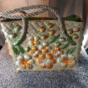Bolso de mano vintage tejido de paja/rafia por bolsos de Patricia asas forradas floral MCM - Imagen 1 de 15
