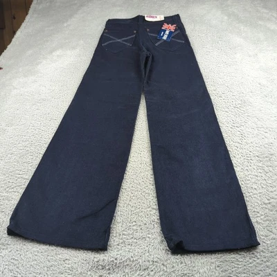 Pantalones de mezclilla vintage años 70 80 pierna ancha llamaradas niñas 14 ajustados 25 cintura azul pana Foto 1 de 4