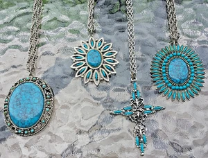 Lot of 4 Turquoise Necklaces Silver - Unmarked - Picture 1 of 8
