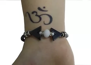 Bracelet, necklace with V shape and white beads hematite (bloodstone) - Picture 1 of 3