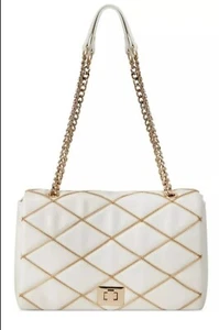International Concepts I.N.C. Gold Chain Quilted White Shoulder Bag Purse - Picture 1 of 12