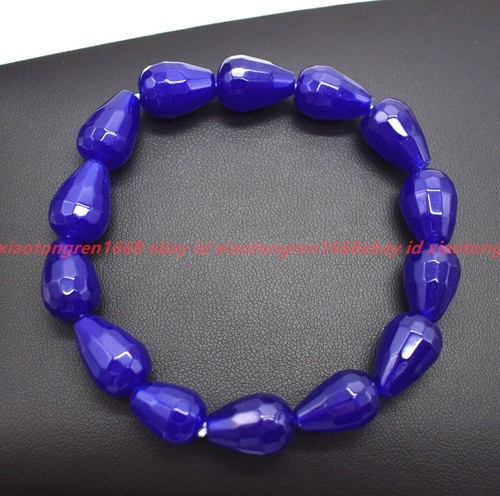 VALENTINO Nuovo Bracciale Bracciale Perline A Gocce Strappa Naturale 10x14mm Sfaccettate Gemme Giada Blu 7 5 pollici