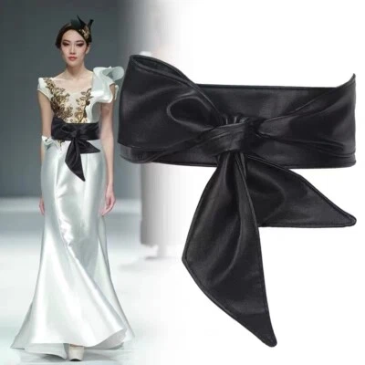 Fashion Women Faux Leather Waist Belt Wrap Around Self Tie Bow Wide Waistband - Image 1 of 4