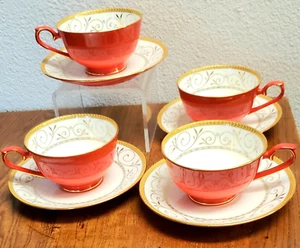 Exclusivo juego de 4 tazas y platillos de filigrana de rubí Teavana porcelana de hueso fino - Imagen 1 de 10