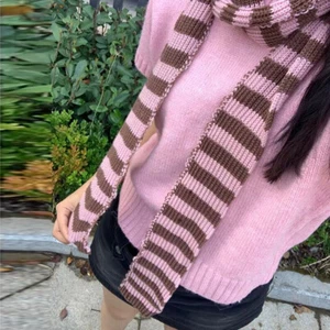 Women Stripe Skinny Knitted Slim Narrow Ribbon Scarf Street Casual Neckerchief🎀 - Picture 1 of 31