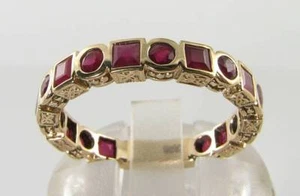 ENGAGEMENT 9K 9CT GOLD RUBY  FULL  ETERNITY (3/4) BAND ART DECO INS RING Size O - Picture 1 of 5