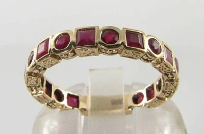 ENGAGEMENT 9K 9CT GOLD RUBY  FULL  ETERNITY (3/4) BAND ART DECO INS RING Size O - Image 1 of 4