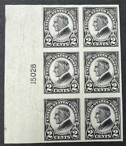 U.S., 1923, Scott #611, 2c Harding, Imperf. Plate Block of 6, Mint, Never Hinged - Picture 1 of 2