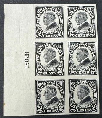 U.S., 1923, Scott #611, 2c Harding, Imperf. Plate Block of 6, Mint, Never Hinged - Image 1 of 2