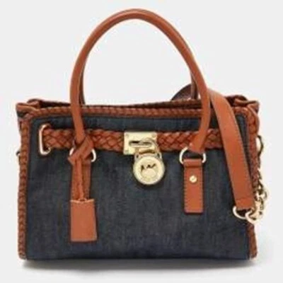 Bolso de Hombro Michael Kors Hamilton Denim Cosido Batido Azul Tostado Dorado Foto 1 de 4