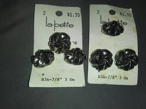Vintage 6 Buttons 2 Cards of la-petite  Silver & black H34-7/8" - Picture 1 of 1