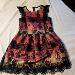 Marciano Guess Girls Size 10 Dress Black Lace Multi Color Underlay Lined - Picture 1 of 6