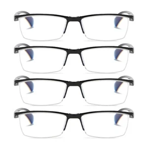 4 PK Mens Half Frame Spring Hinge Reading Glasses Blue Light Blocking Readers - Picture 1 of 8